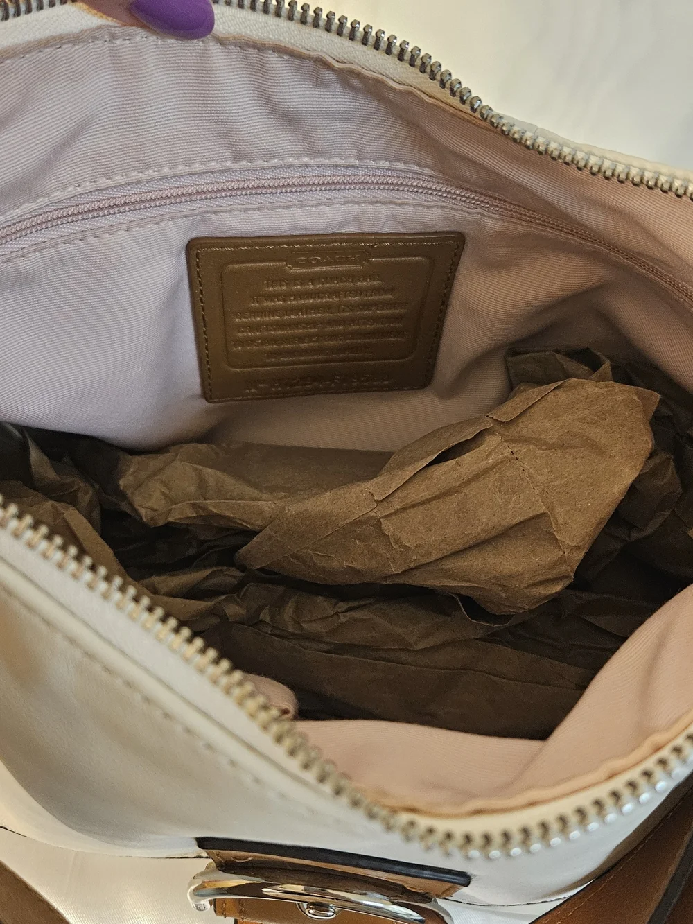 Coach Cream Leather Hobo with Brown Trim and Buckle